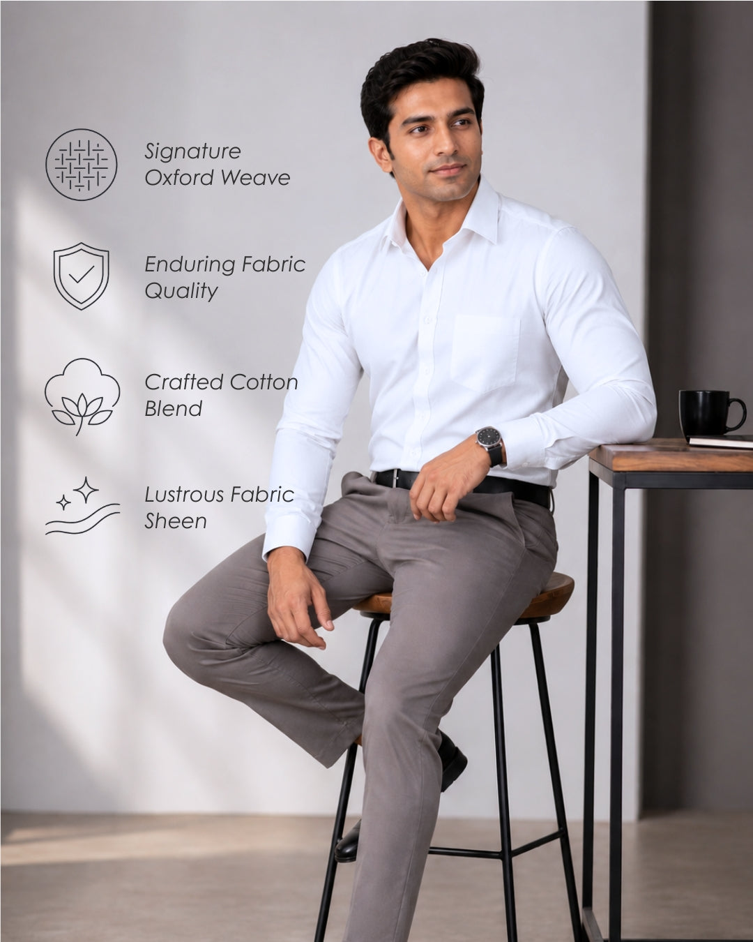 Cambridge Men's Oxford Formal Shirt – Plain White Cotton Blend