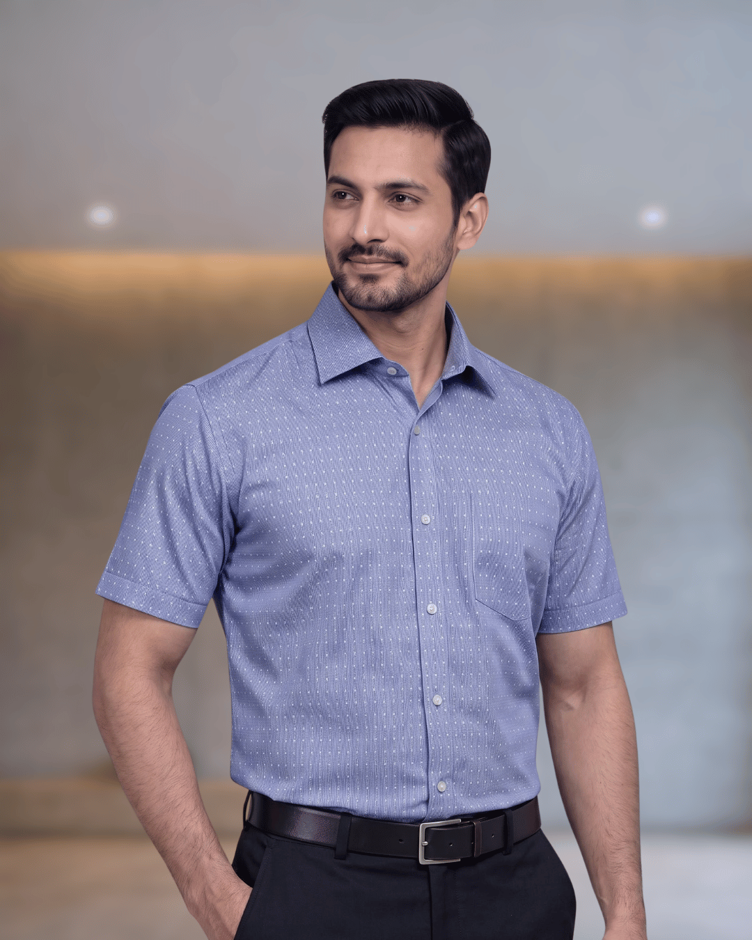 Atlantic Rs 601A Blue Mens Half Sleeves Shirt