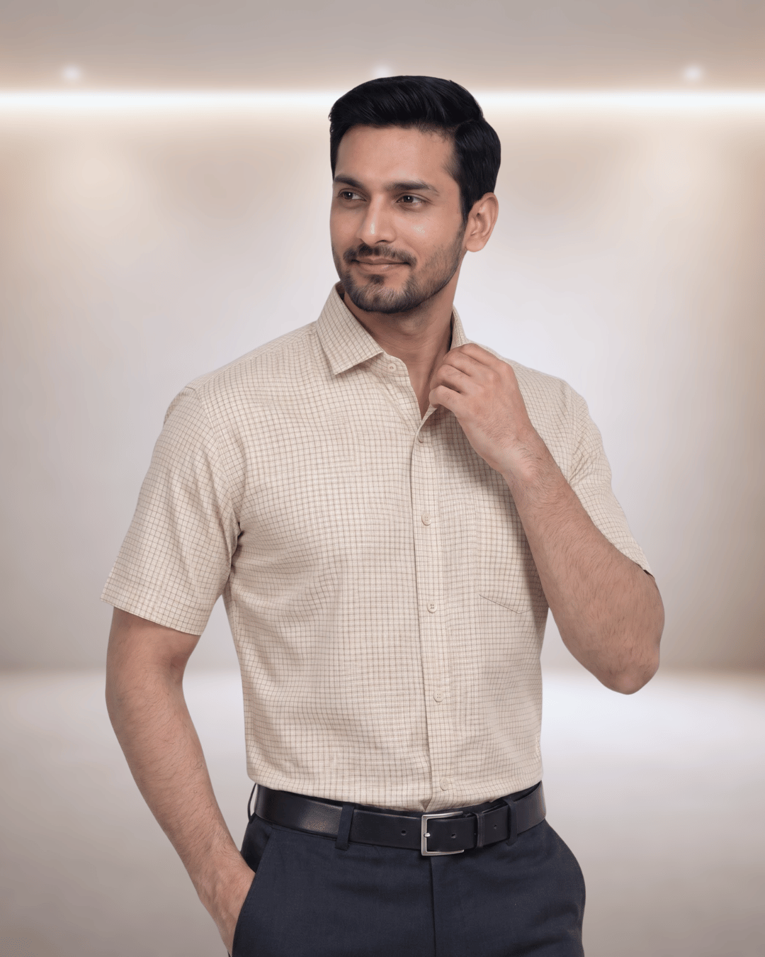 Figo 220 Beige Mens Half Sleeves Shirt