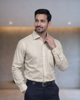 Mens Cream Gold Linen 179 Full Sleeves Shirt