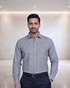 Mens Grey-1 Gold Linen 65059A Full Sleeves Shirt