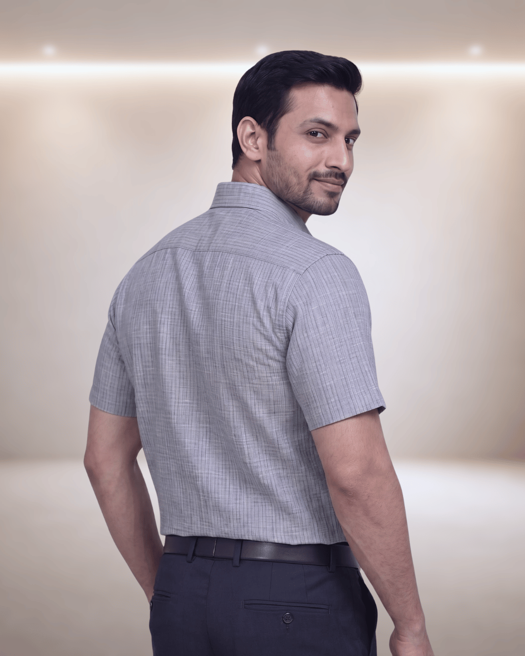 Gold Linen 65059A Grey Mens Half Sleeves Shirt