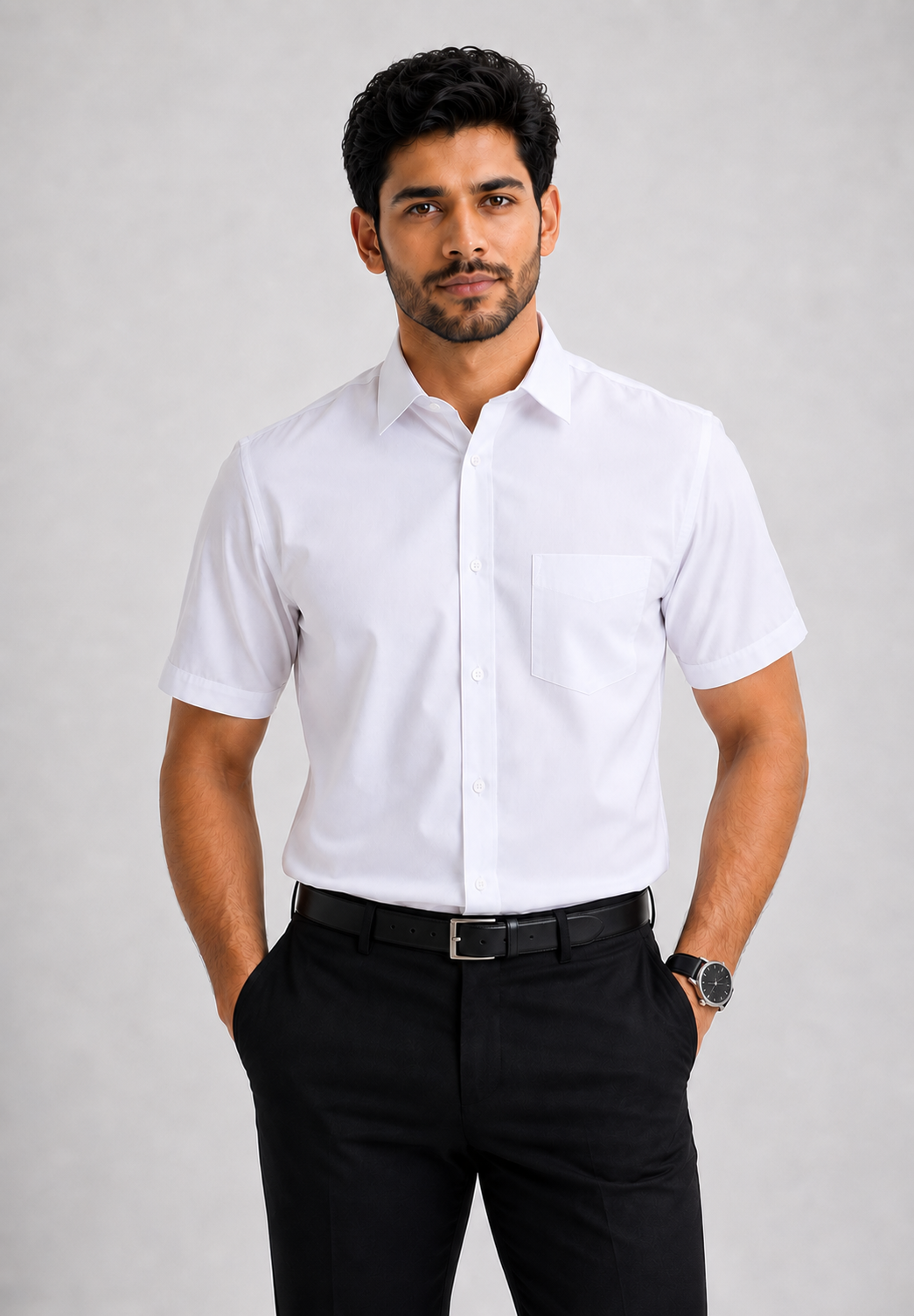 Foursquare White Signature Half Sleeve Cotton Shirt