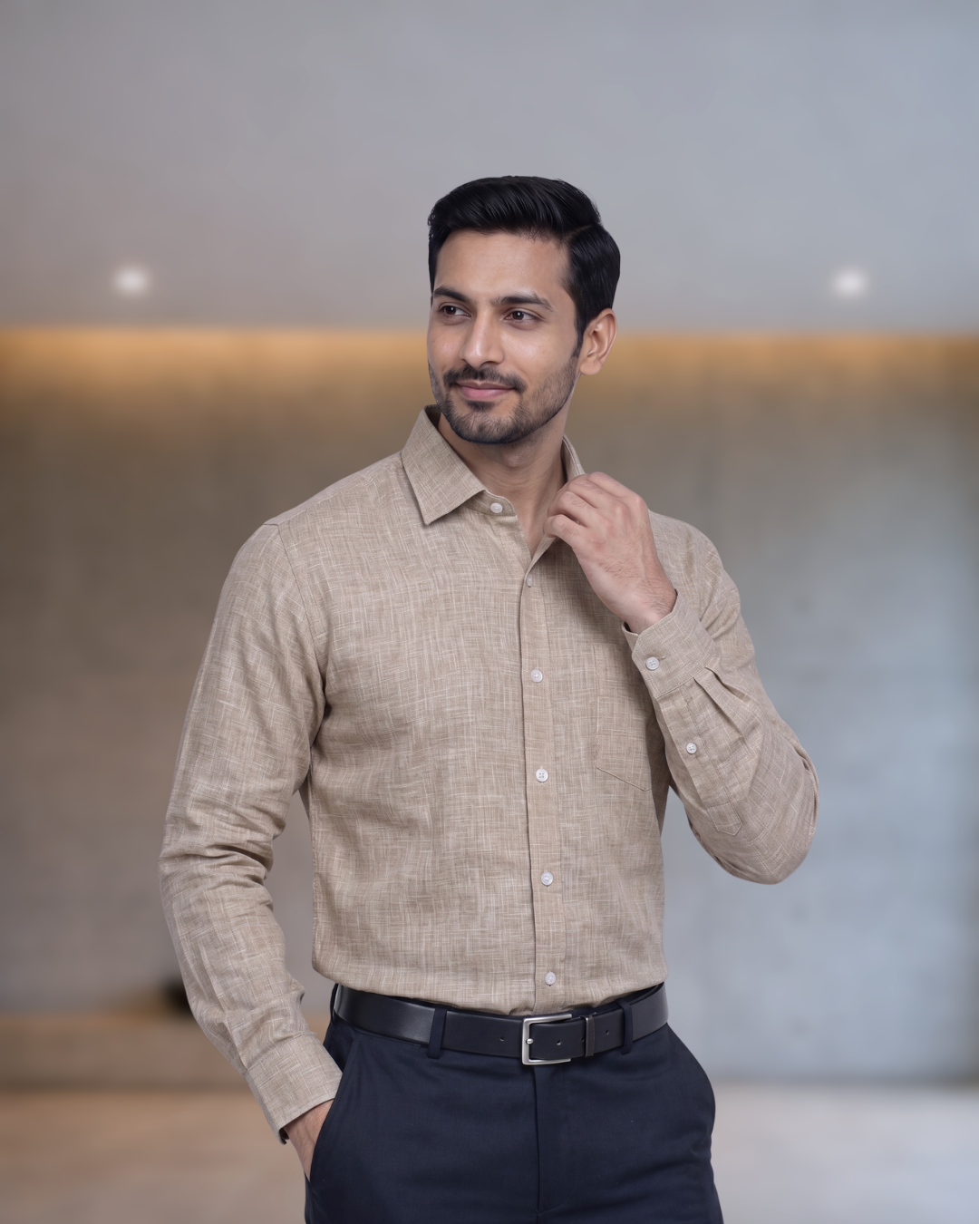 Mens Biscuit-43 Milton Linen Full Sleeves Shirt