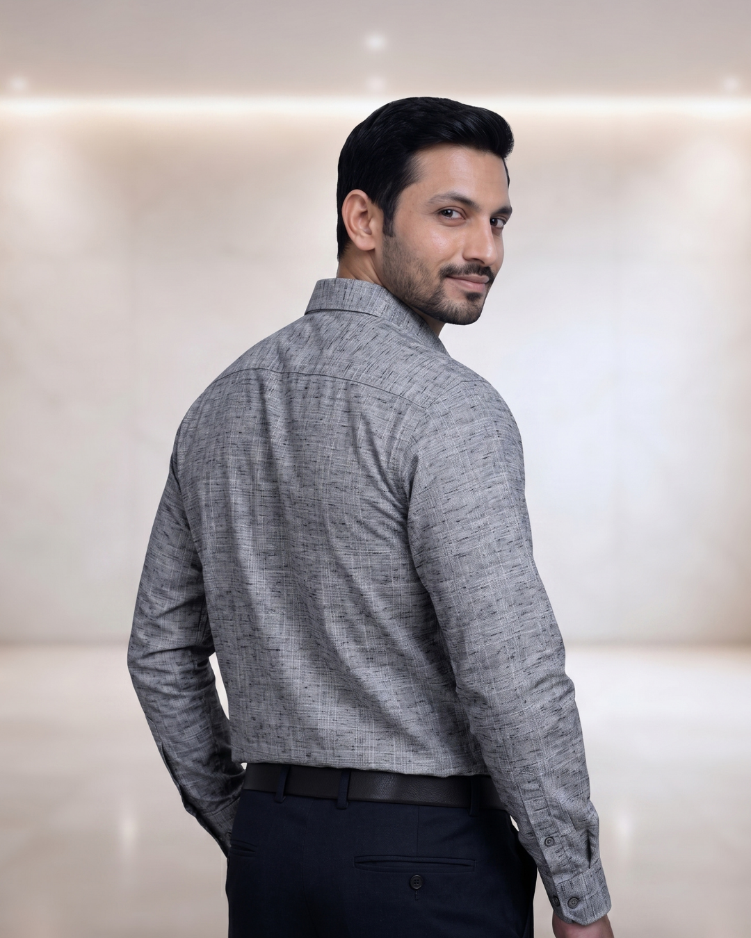 Mens Grey-12 Milton Linen Full Sleeves Shirt