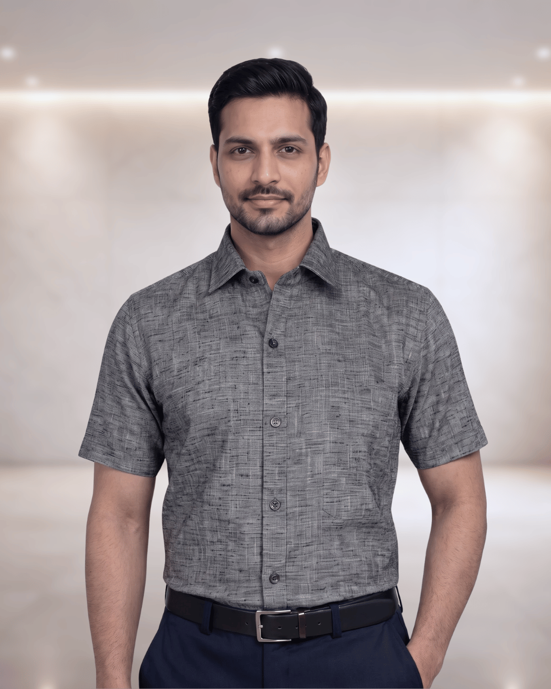 Milton Linen Grey Mens Half Sleeves Shirt