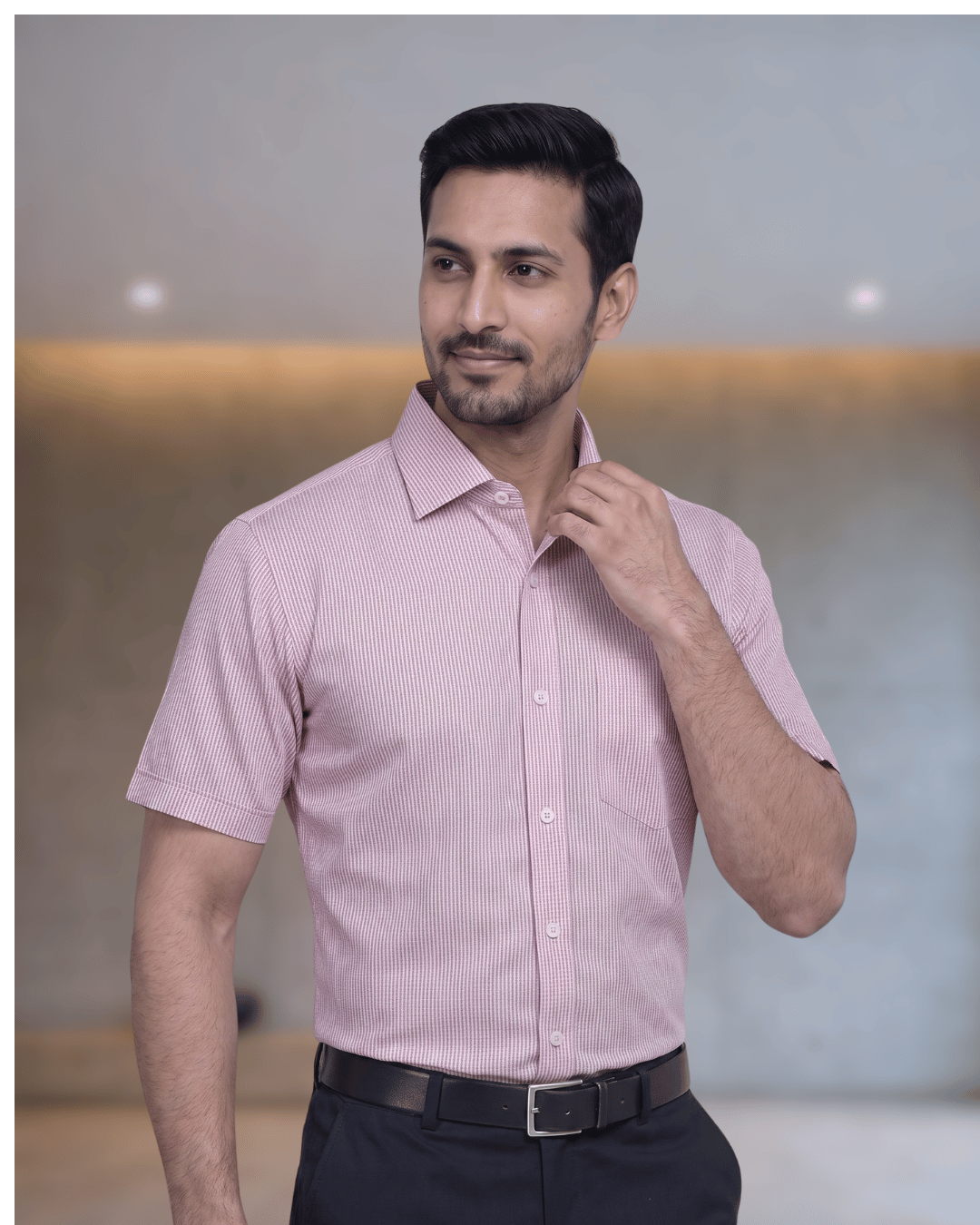 Orian 3002B Pink Mens Half Sleeves Shirt
