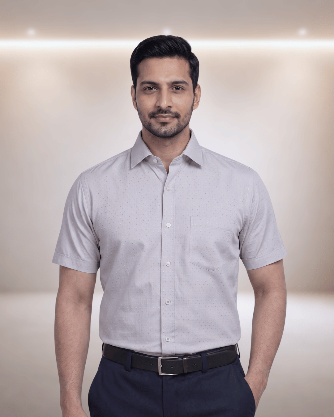 Orian 3056 D Light Grey Mens Half Sleeves Shirt