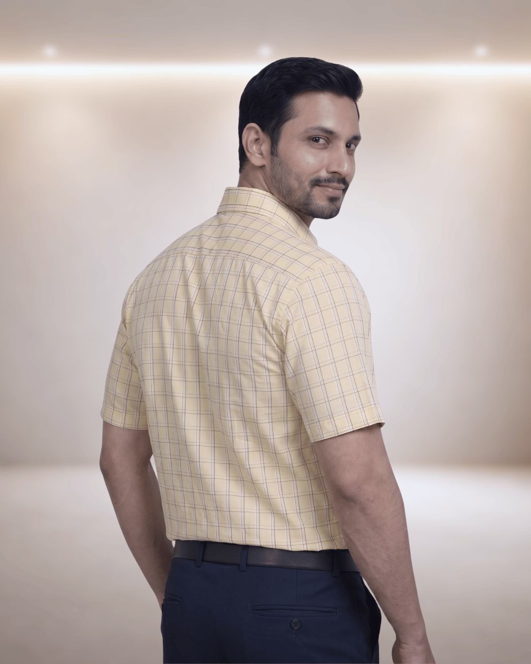 Sak 72032 D Yellow Mens Half Sleeves Shirt