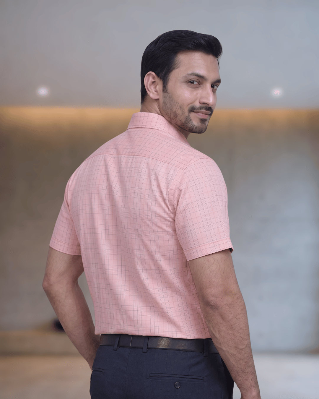 Sf 93084 M Peach Mens Half Sleeves Shirt