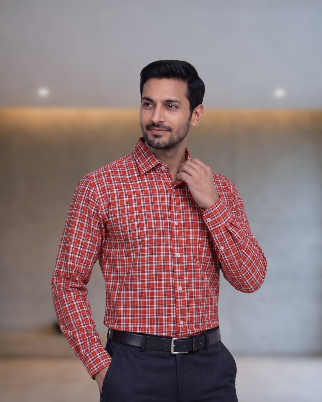 Mens Red Stk-008 Full Sleeves Shirt