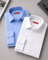 Cambridge Men's Oxford Formal Shirt Combo – Plain Blue and White Cotton Blend