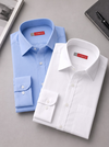 Cambridge Men's Oxford Formal Shirt Combo – Plain Blue and White Cotton Blend