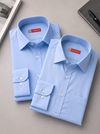 Cambridge Men's Oxford Formal Shirt Combo – 2 Plain Blue Full Sleeves Cotton Blend Shirts