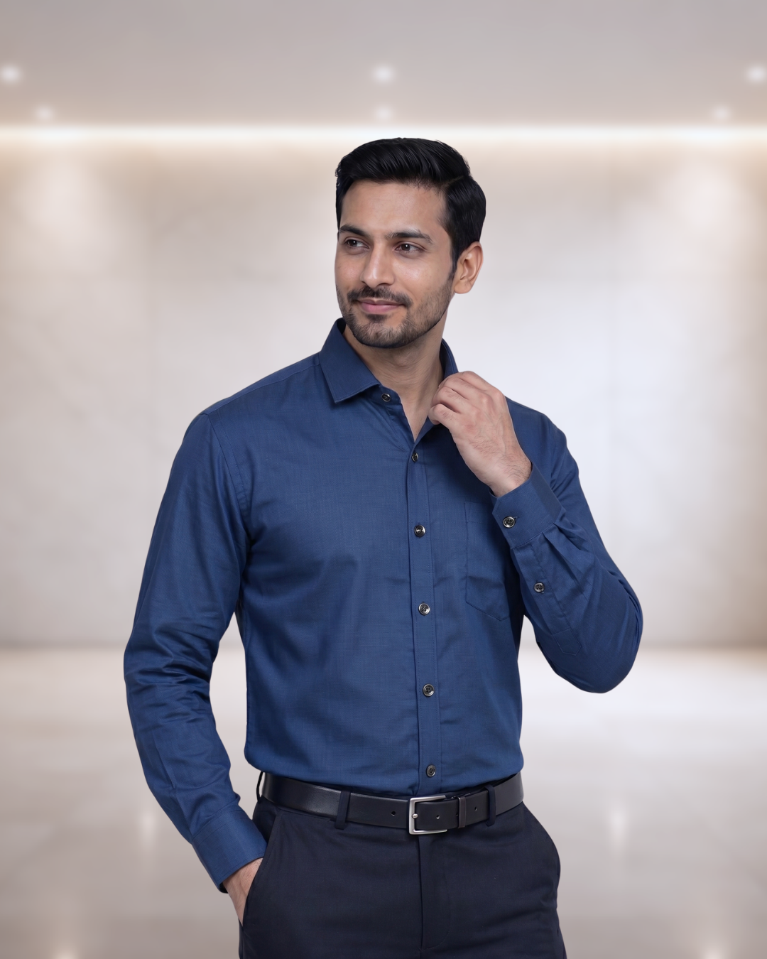 Mens Navy Blue-3 Cv 1481 Full Sleeves Shirt