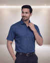 Cv 1481 Navy Blue Mens Half Sleeves Shirt