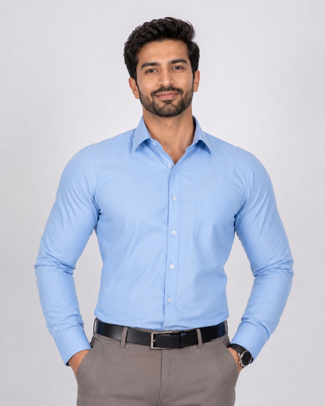 Cambridge Men's Oxford Formal Shirt – Plain Blue Cotton Blend