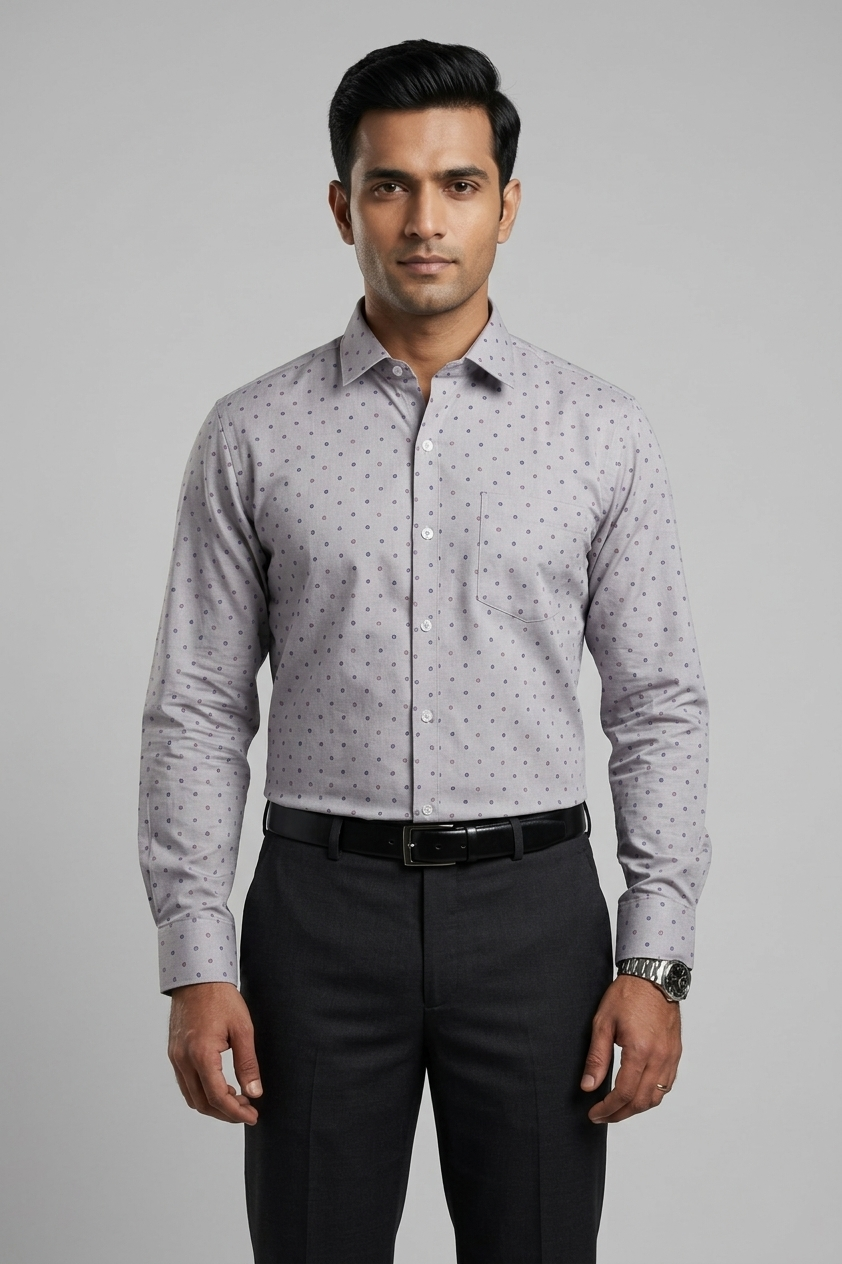 Mens Grey-1 Dunlop Print 26124 Full Sleeves Shirt
