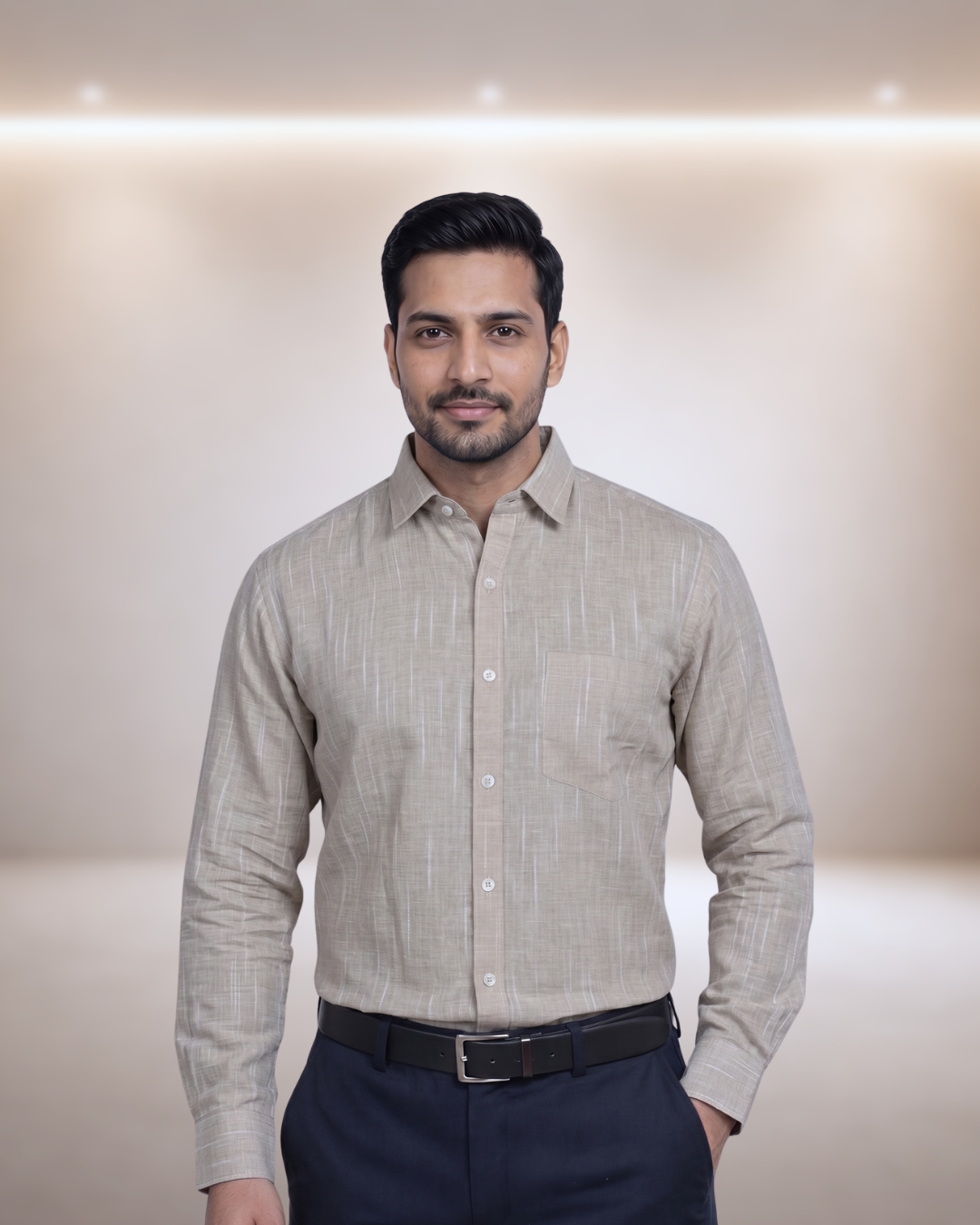 Mens Light Brown Figo Pn4D Full Sleeves Shirt