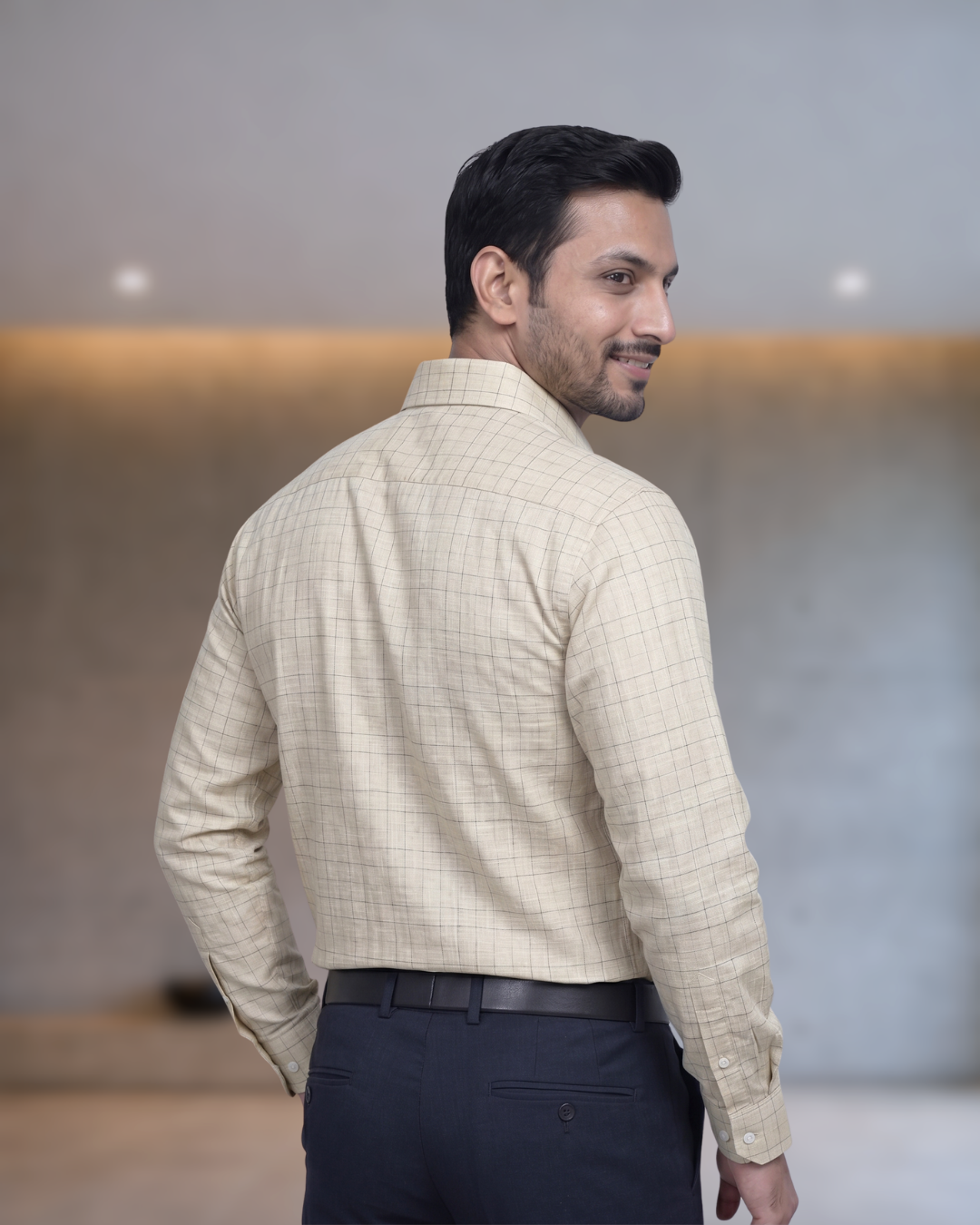 Mens Off White Gold Linen 179 Full Sleeves Shirt