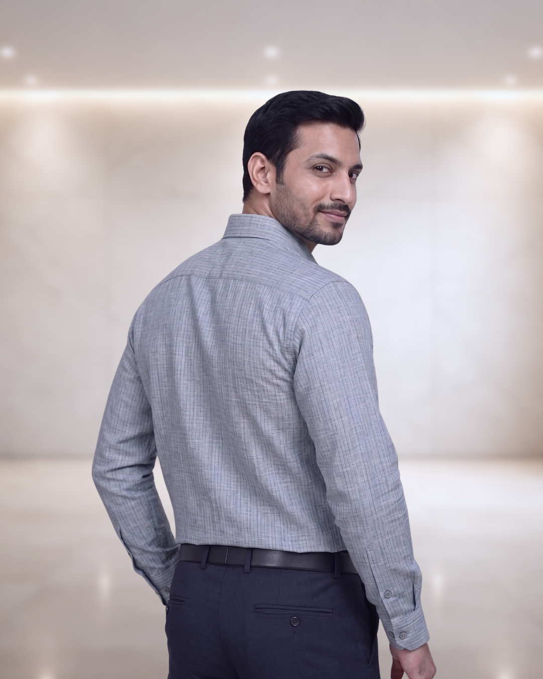 Mens Grey-1 Gold Linen 65059A Full Sleeves Shirt