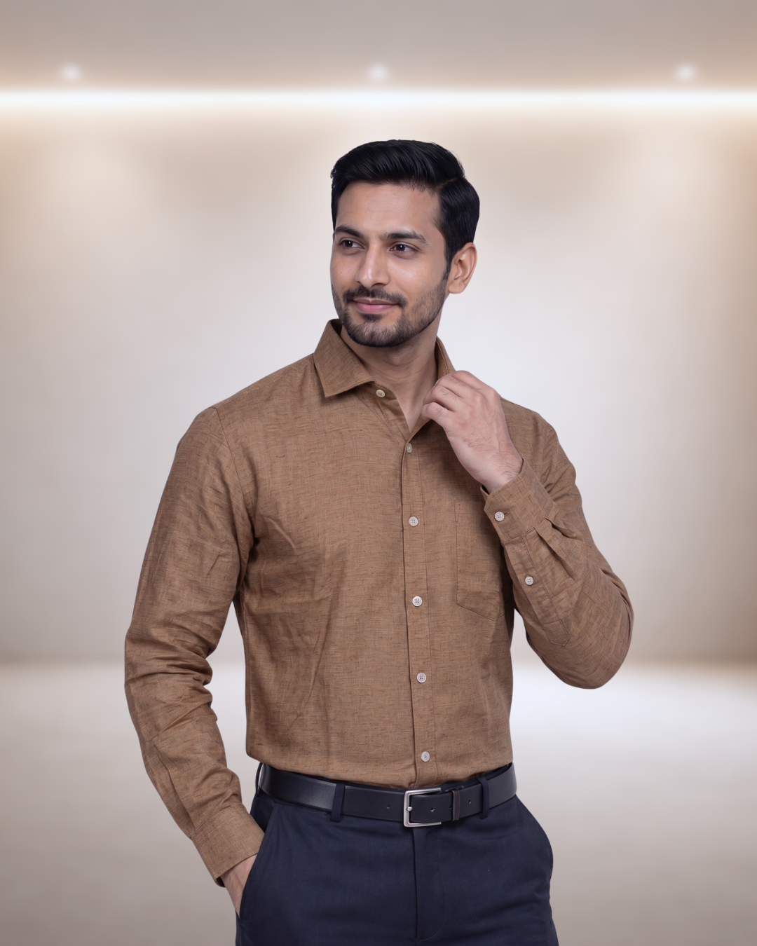 Mens Brown-4 Paragon Mn-1B Full Sleeves Shirt