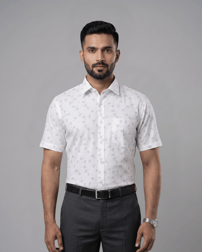 Rabbit Print White Mens Half Sleeves Shirt