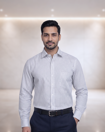 White Graph Check Poly-Cotton Full Sleeve Formal Shirt