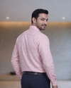 Peach Pink Grid Check Full Sleeve Formal Shirt