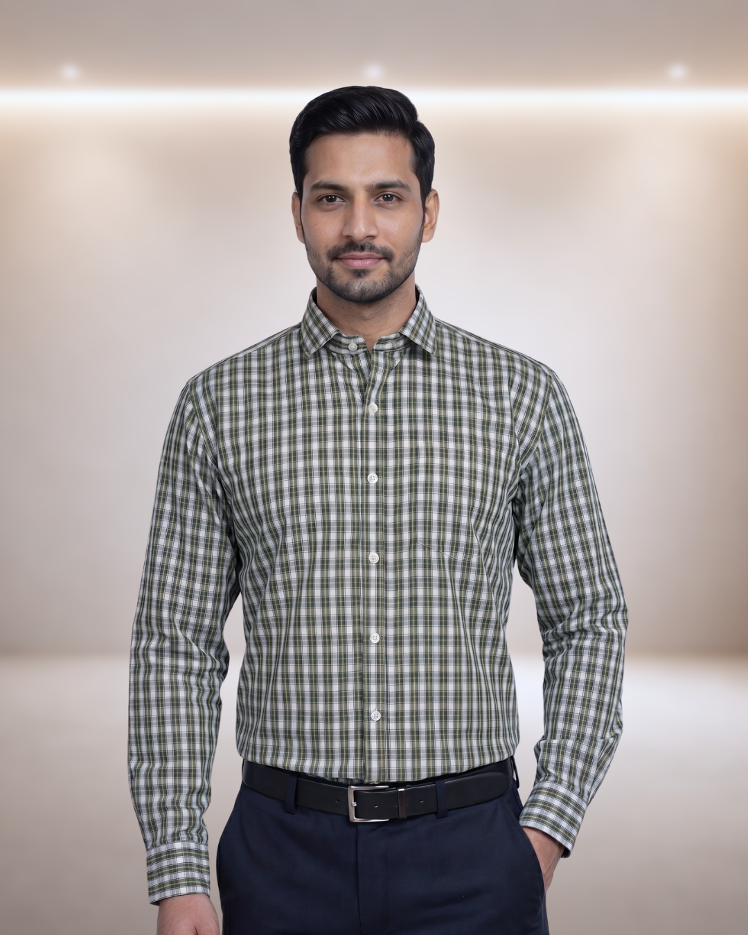 Mens Green Stk-003 Full Sleeves Shirt