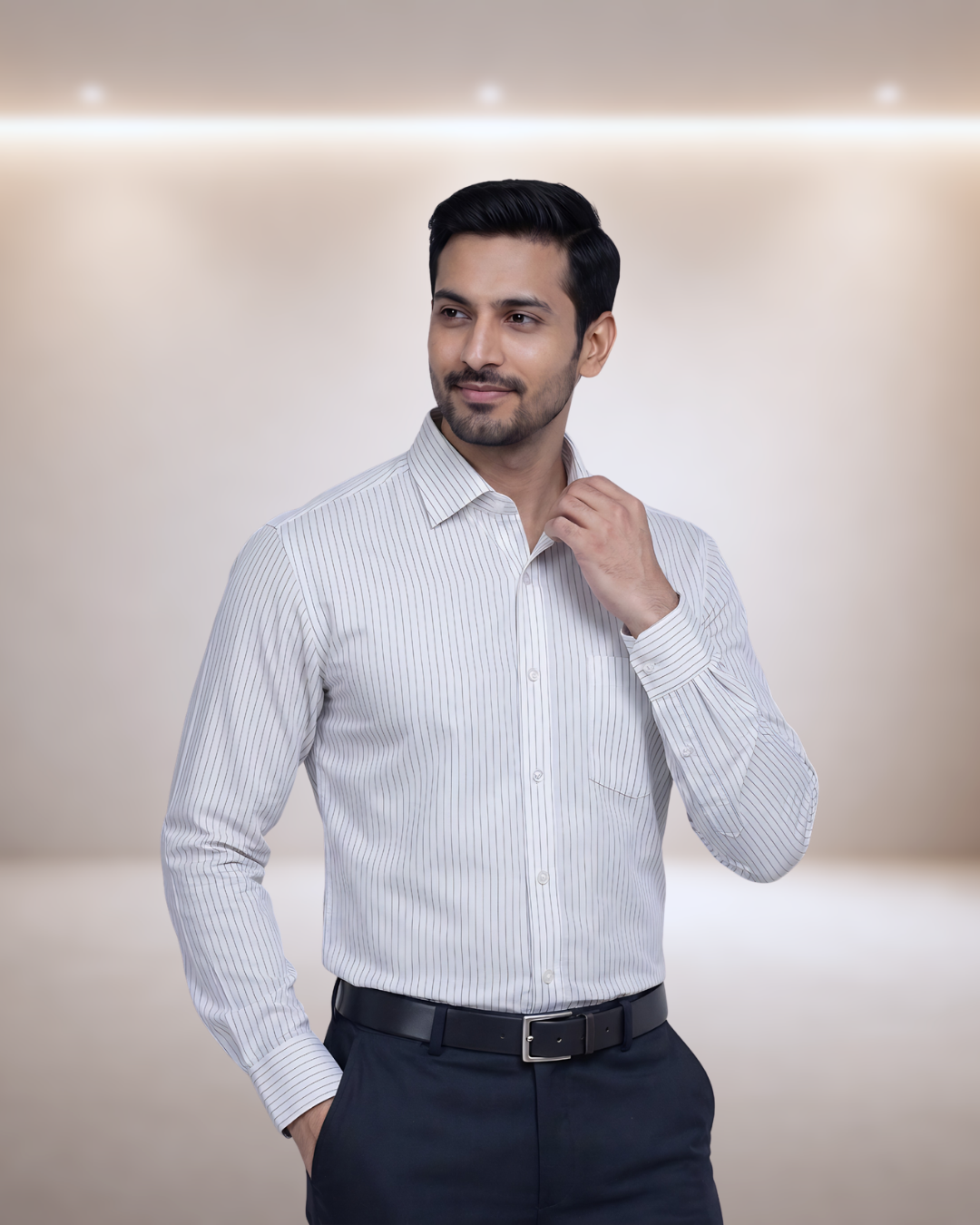 Mens White Stk-014 Full Sleeves Shirt