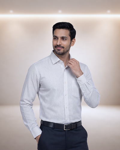 White Fine Stripe Spread Collar Formal Shirt STK 014
