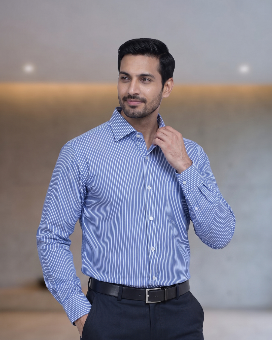 Mens Blue Stk-029 Full Sleeves Shirt