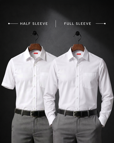 Cambridge Men's Oxford Formal Shirt Combo – White Half Sleeves & White Full Sleeves Cotton Blend